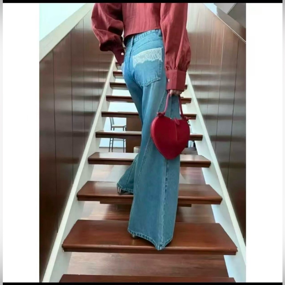 Women’s Skater high-waisted wide-leg jeans Lace-Pane flare baggy‎ bootcut 28